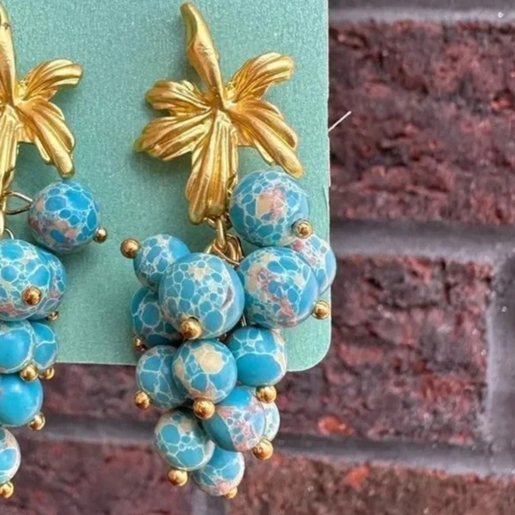 Turquoise Grape Leaf Earrings - Picture 6 of 8
